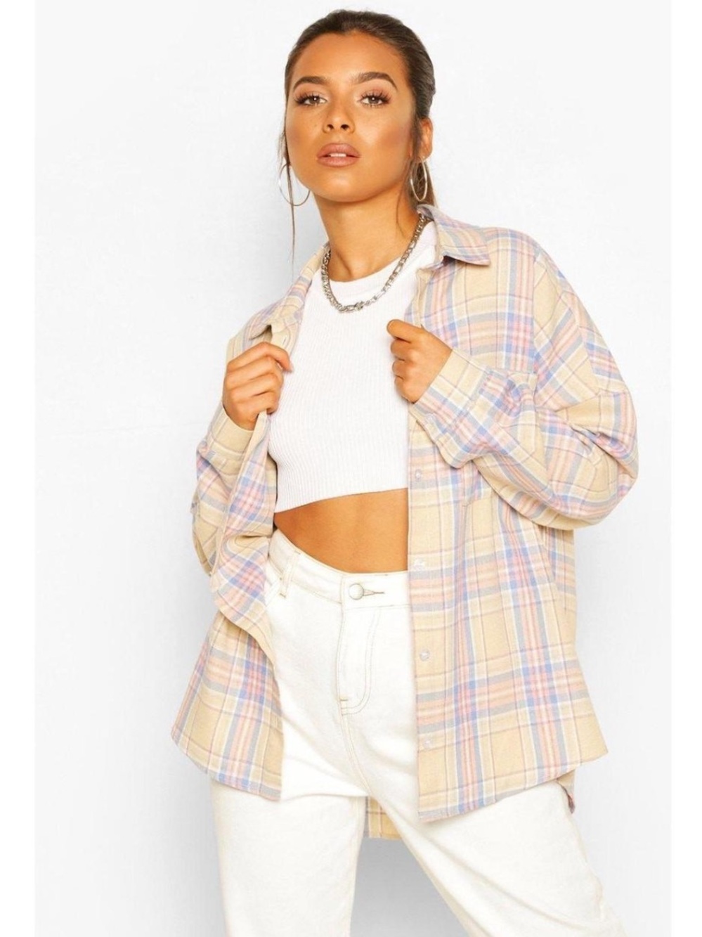 Boohoo Pastel Plaid Flannel Shirt
